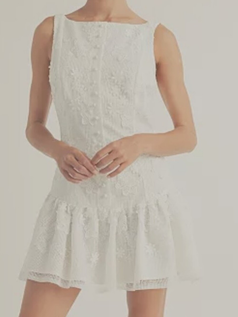 White Lace Sleeveless A-line Dress